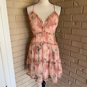 NEW Windsor Women's Size M Pink Floral Spaghetti Straps Chiffon Skater Dress NWT